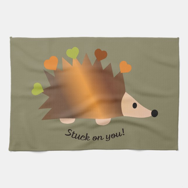 Stuck on You Hedgehog and Hearts Tea Towel (Horizontal)