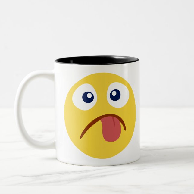 Stuck Out Tongue Emoji Two-Tone Coffee Mug (Left)