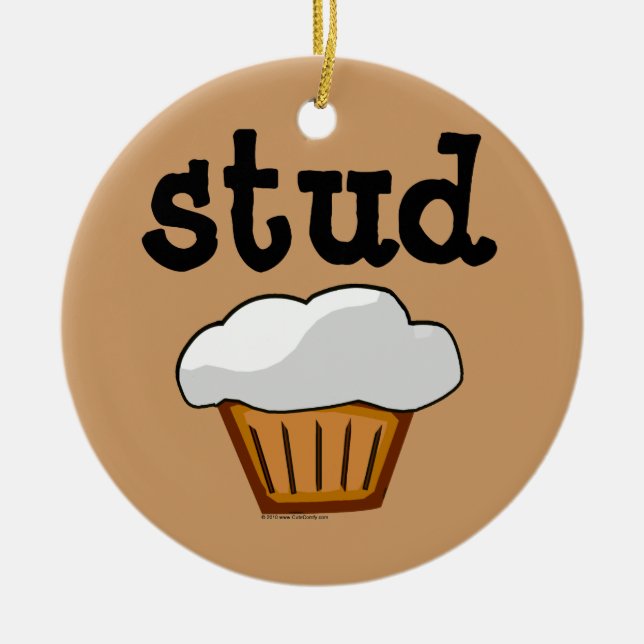 Stud Muffin, Cute Funny Baked Good Ceramic Ornament (Front)