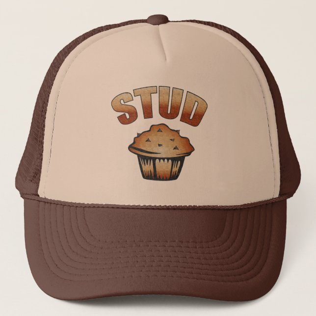 Stud Muffin Funny Retro Muffin Pun Trucker Hat (Front)