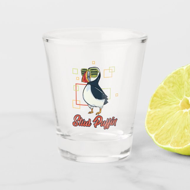 Stud Puffin Sea Bird Illustration Shot Glass (Front)
