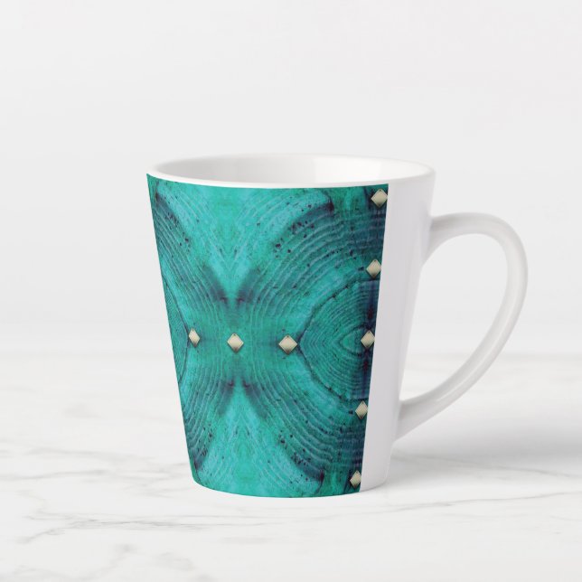 Studded Floor Pattern in Aqua Blues Latte Mug (Right)