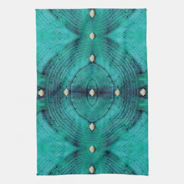 Studded Floor Pattern in Aqua Blues Tea Towel (Vertical)