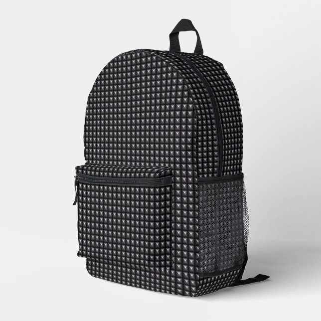 Studded Steel Texture Printed Backpack (Back Corner Right)
