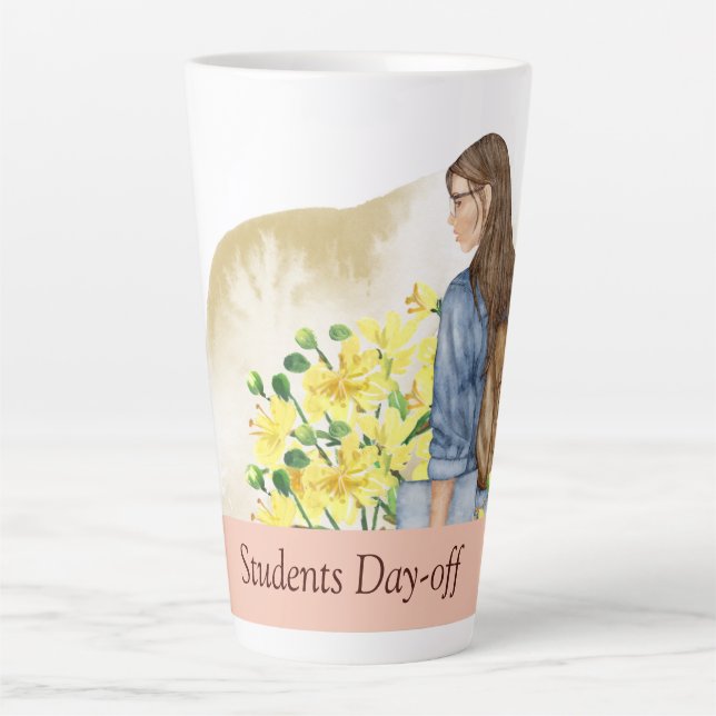 Student Girl Drinking Latte Mug (Front)