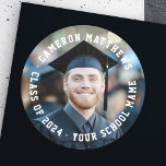 Student graduation full photo modern  classic round sticker<br><div class="desc">Modern graduation photo sticker with custom name,  school and year in a white college sports font as an overlay over your photo. You can change font and font colours,  move and resize elements with the design tool.</div>