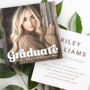 Student graduation networking photo retro font square business card
