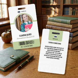 Student ID Card Green and White Homeschool ID Badge