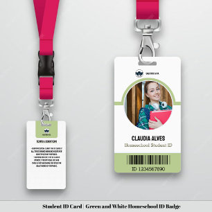 Student ID Card   Green and White Homeschool ID Badge