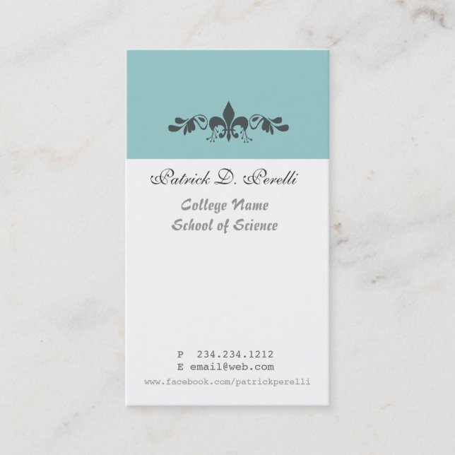 Student Minimal Fleur-de-lis Blue White Modern Business Card (Front)
