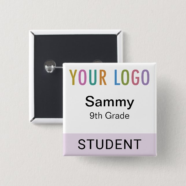Student Name Badge Button School Logo Lilac Purple (Front & Back)
