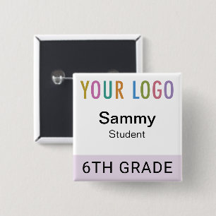 Student Name Badge Button School Logo Lilac Purple