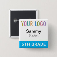 Student Name Badge Button School Logo Sky Blue