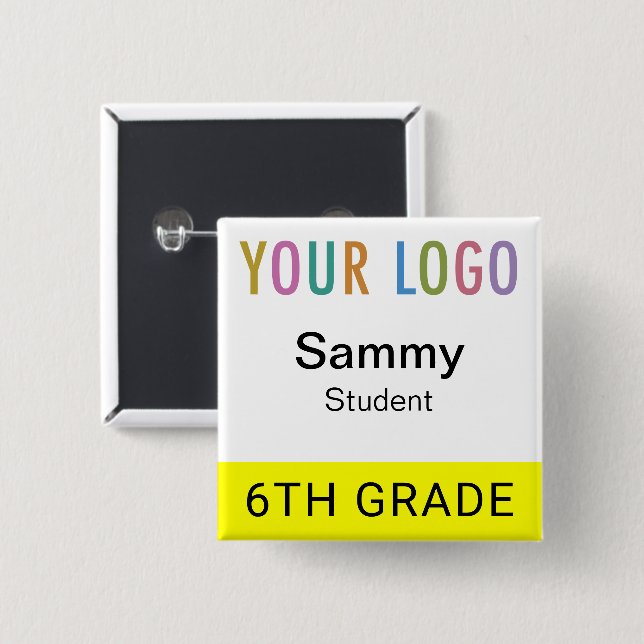 Student Name Tag Button with School Logo Yellow (Front & Back)