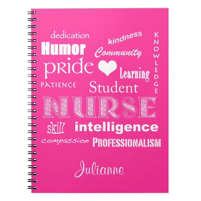 Student Nurse-Attributes+Heart/Personalise Name Notebook (Front)