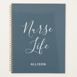 Student Nurse Dusty Blue White Script Personalised Planner