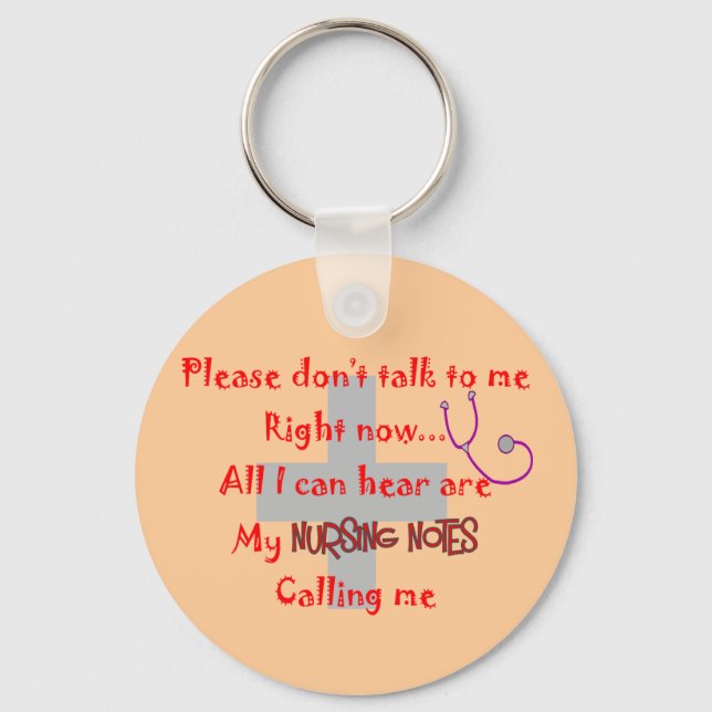 Student Nurse "Nursing Notes" Funny T-shirt Key Ring (Front)
