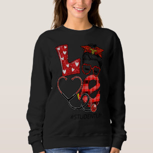 Student Nurse Plaid Red Leopard Love Heart Messy B Sweatshirt