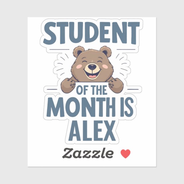 "Student of the Month" personalized bear sticker (Sheet)