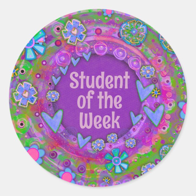 Student of the Week Purple Teacher  Classic Round Sticker (Front)