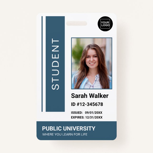 Student photo ID school university dusty blue ID Badge (Front)