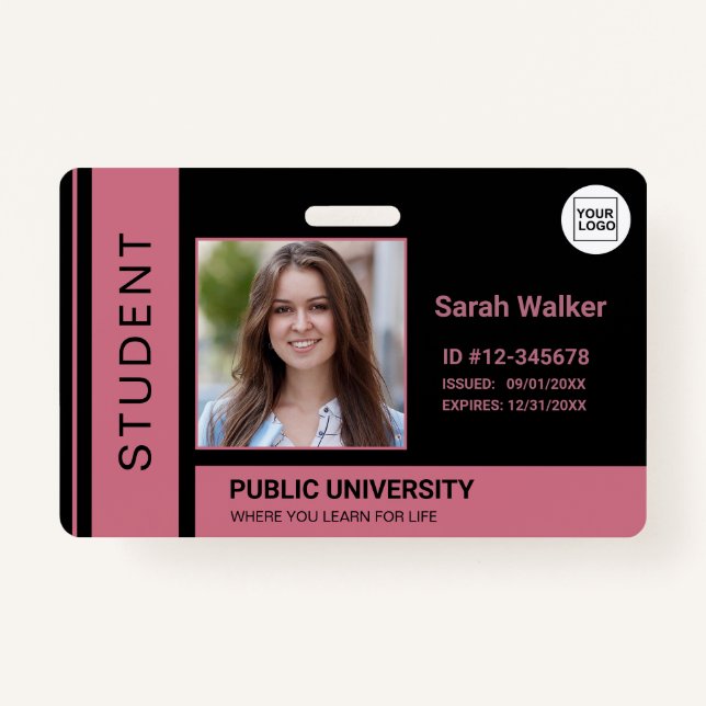 Student photo ID school university dusty rose ID Badge (Front)