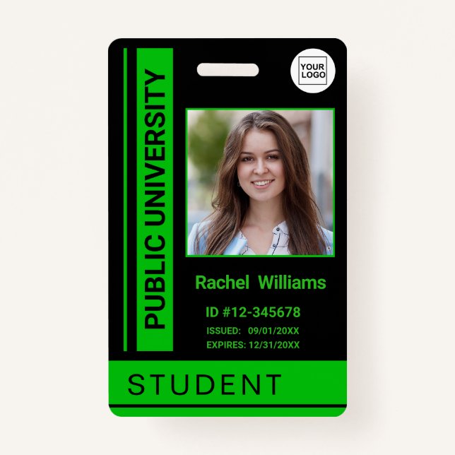 Student photo ID school university green ID Badge (Front)