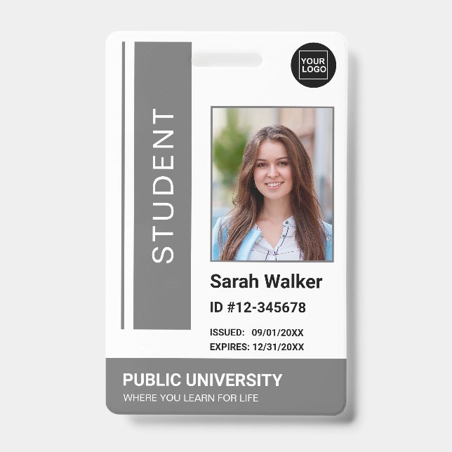 Student photo ID school university grey Badge (Front)