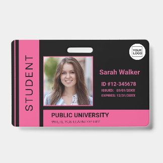 Student photo ID school university pink Badge