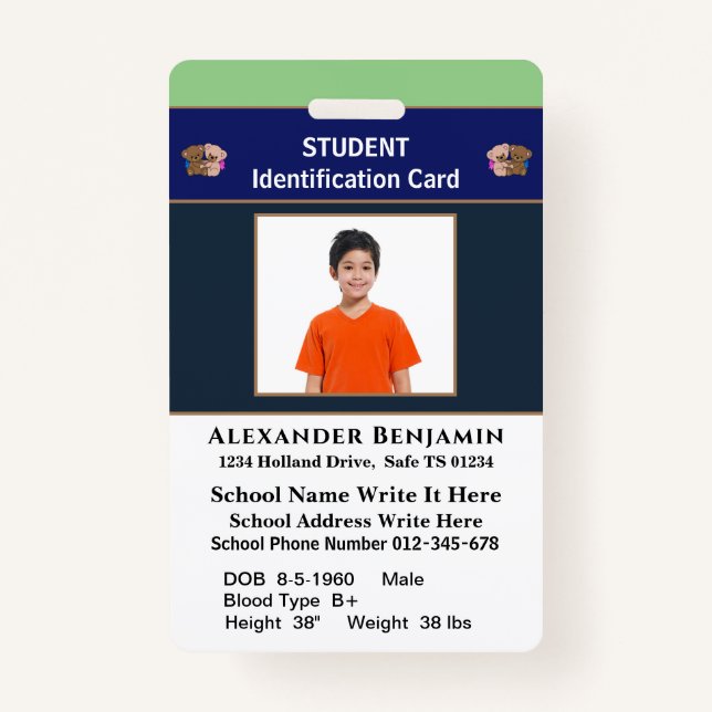 Student Photo School Id Identification Cards  Badg ID Badge (Front)