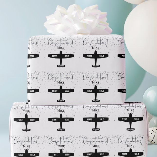 Student Pilot First Solo Aeroplane Aviation Custom Wrapping Paper (Creator Uploaded)