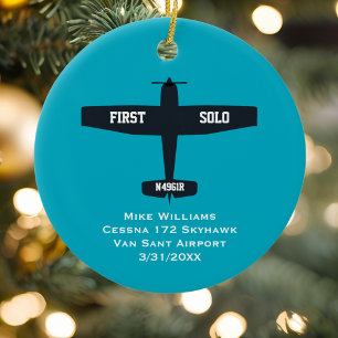 Student Pilot First Solo Aeroplane Custom XMAS Ceramic Ornament