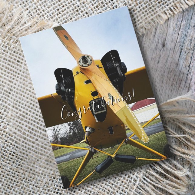 Student Pilot First Solo Aeroplane Funny Congrats Card (front)