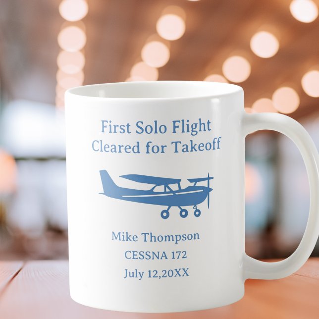Student Pilot First Solo Aviation Blue Personalise Coffee Mug (Creator Uploaded)