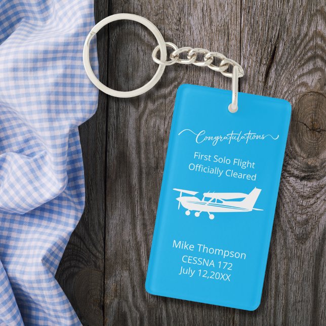 Student Pilot First Solo Photo Personalised blue  Key Ring (Creator Uploaded)