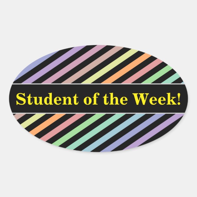 Student Praise; Black & Pastel Colour Lines Patter Oval Sticker (Front)