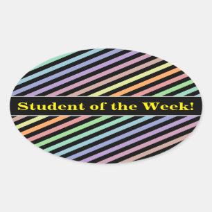 Student Praise; Black & Pastel Colour Lines Patter Oval Sticker