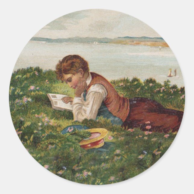Student Reading Classic Round Sticker (Front)