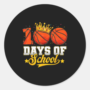Student Teacher Days Groovy Basketball 100 School Classic Round Sticker
