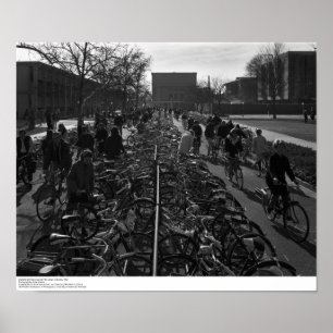 Students and Bicycles near the Library, Feb. 1967 Poster