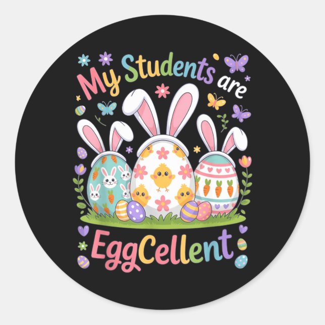 Students are Eggcellent Easter Retro Style Classic Round Sticker (Front)