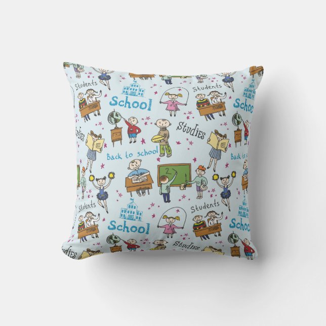 Students, School, & Studies Cartoon Pattern Cushion (Front)
