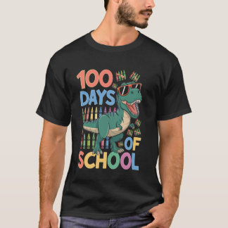 Students Teacher Trex Dinosaur 100 Days Of School T-Shirt
