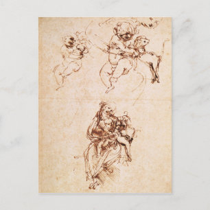 Studies for a Madonna with a Cat, c.1478-80 Postcard