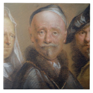 Studies of Five Heads after Rembrandt (pastel on c Ceramic Tile