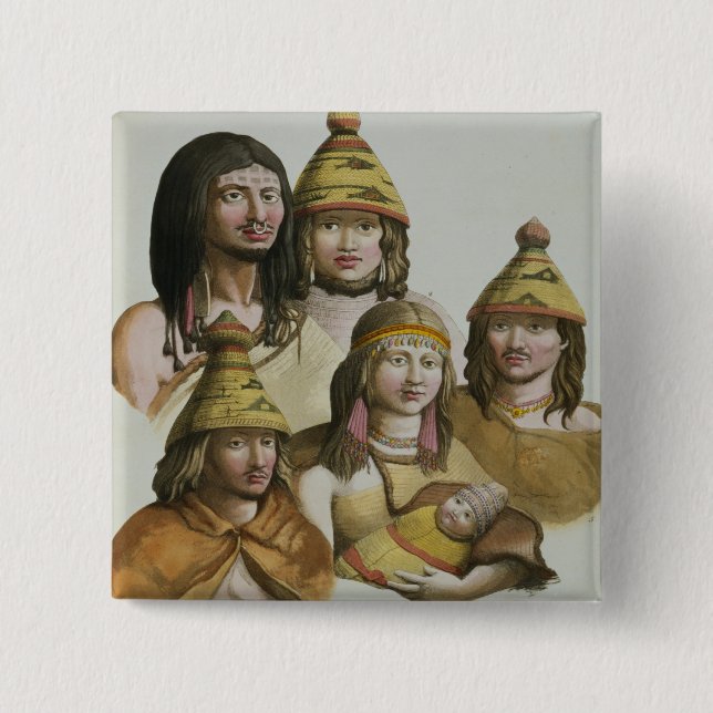 Studies of native Americans (colour litho) 15 Cm Square Badge (Front)