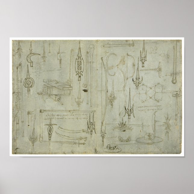 Studies of Weapons, Leonardo da Vinci Poster (Front)