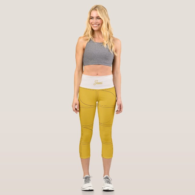 Studio to Street Minimal Pattern | Custom Yellow Capri Leggings (Front)
