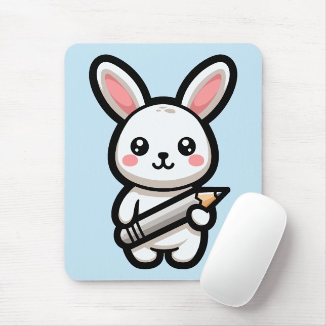 Studious Kawaii Bunny Mouse Pad (With Mouse)