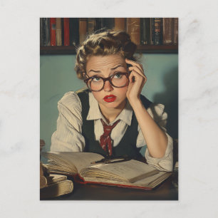 Studious Woman in Vintage Style Postcard